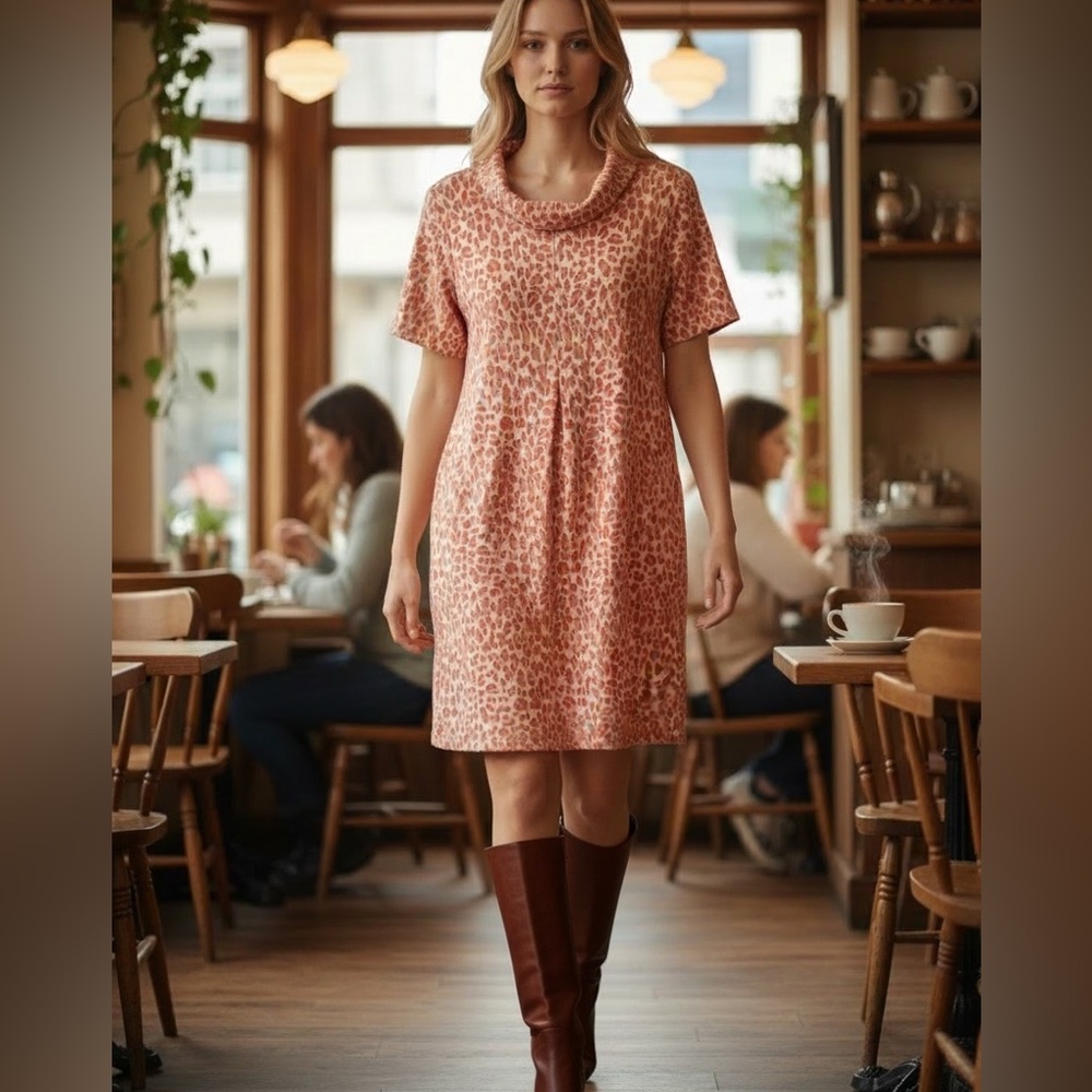Tyler Boe Kim “Kristen” coral pink Leopard Midi Dress large